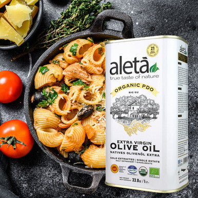 Aleta Organic & Single Estate PDO Extra Virgin Greek Olive Oil, Great Taste Award, 1 Ltr. Tin (33.8 oz.) X 4