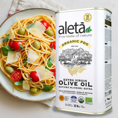 Aleta Organic & Single Estate PDO Extra Virgin Greek Olive Oil, Great Taste Award, 1 Ltr. Tin (33.8 oz.) X 4