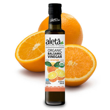 Aleta Organic, Infused Orange Balsamic Vinegar, Bright & Citrusy, No Added Sugars, No Preservatives, Glass Bottle, 8.45 oz.