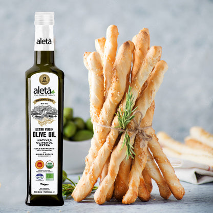 Aleta Organic & Single Estate PDO Extra Virgin Greek Olive Oil, 17 Oz Tin & 17 Oz bottle Combo