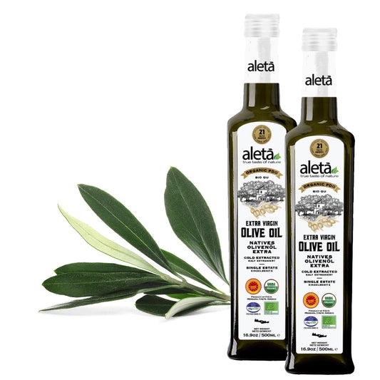 Aleta Organic & Single Estate PDO Extra Virgin Greek Olive Oil, Traceable, Kosher, Great Taste Award, 17 oz. (500ml) Bottle  X 2