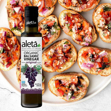 Aleta Organic, Plain Aged Balsamic Vinegar, No-Added Sugar, No-Preservatives, Great Taste Award Winner, Glass Bottle, 8.45 oz.