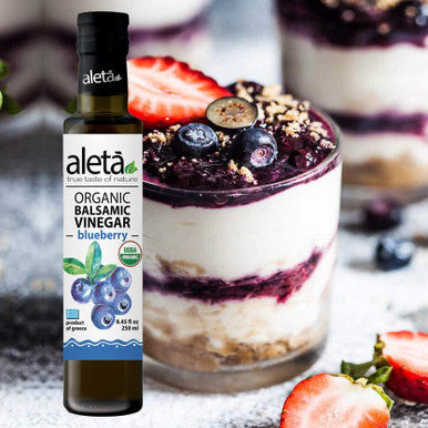 Aleta Organic, Infused Blueberry Balsamic Vinegar, Dark Berry Richness, No Preservatives, Great Taste Award Winner, Glass Bottle, 8.45 oz.