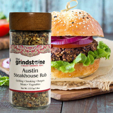 Austin Steak Rub, Salt-Free dry rub for Steaks, Tacos, Hamburgers, Veggie Burgers, Stuffing, GMO & MSG Free, Glass Jar with sifter, 2.8 oz, Pack of 2