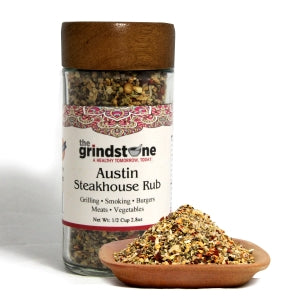 Austin Steak Rub, Salt-Free Dry Rub for Steaks, Tacos, Hamburgers, Veggie Burgers, Stuffing, Glass Jar with sifter, 2.8 oz
