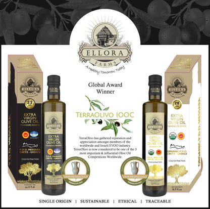 Ellora Farms PDO Organic & PDO Single Estate Greek Extra Virgin Greek Olive Oil, 500ml Bottles Combo