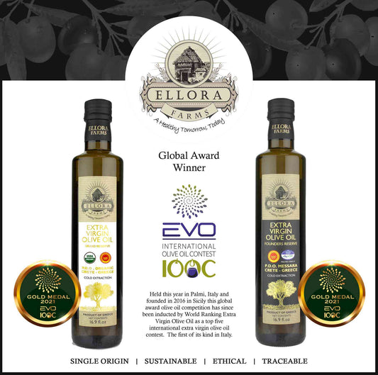 Ellora Farms PDO Organic & PDO Single Estate Greek Extra Virgin Greek Olive Oil, 500ml Bottles Combo