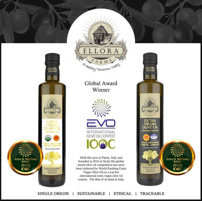 Ellora Farms PDO Organic & PDO Single Estate Greek Extra Virgin Greek Olive Oil, 500ml Bottles Combo