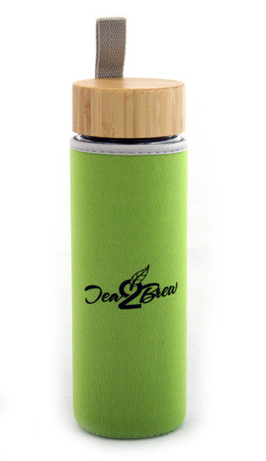 Tea2Brew, On the Go Tea Infuser, Double Walled Glass with Bamboo Lid, Perfect for Tea, Coffee, or Fruit Infusions, Neoprene Sleeve Included, 15 oz (400ml)
