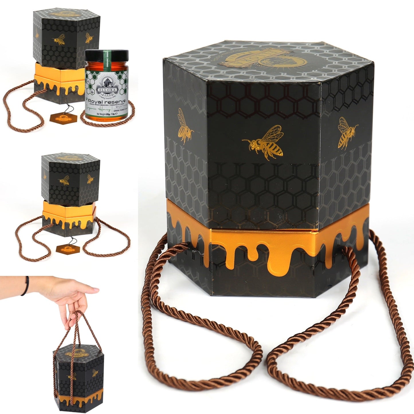 Ellora Farms, Greek Raw Honey, Queens Nectar, Lemon & Orange Blossom, Gift of Honey POT, Dipper Included, 450g