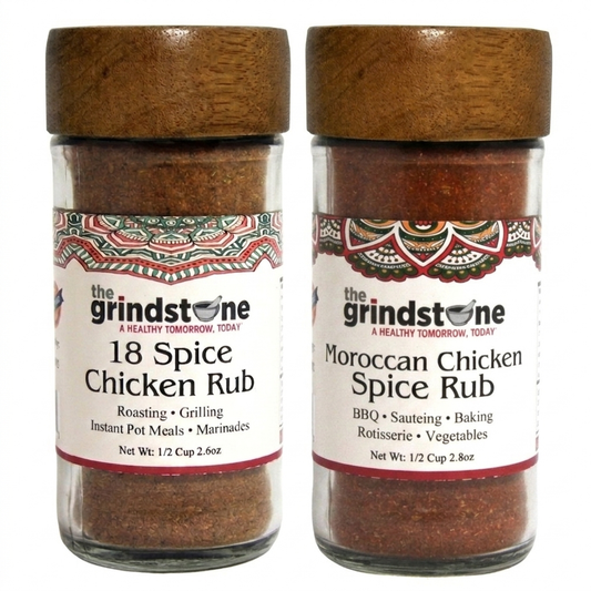 Combo Pack, 18 Spice Chicken Rub, Salt Free & Moroccan Chicken Spice Rub, Vegetables and Chicken dishes, Non GMO & MSG Free Spice, Glass Bottle, Pack of 2