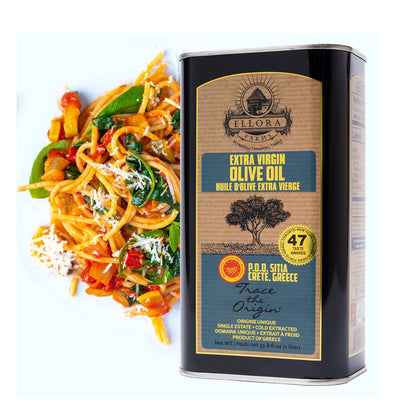 Ellora Farms PDO SITIA Extra Virgin Olive Oil, Traceable and Single Estate EVOO, Harvested in Crete, Greece, (33.8 FL oz) 1 Ltr Tin, Pack of 2