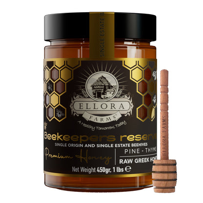 Ellora Farms, Single Estate PDO Greek Raw Honey, Beekeepers Reserve, Pine & Thyme, 450g