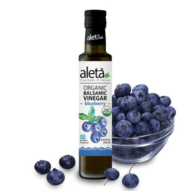 Aleta Organic, Infused Blueberry Balsamic Vinegar, Dark Berry Richness, No Preservatives, Great Taste Award Winner, Glass Bottle, 8.45 oz.