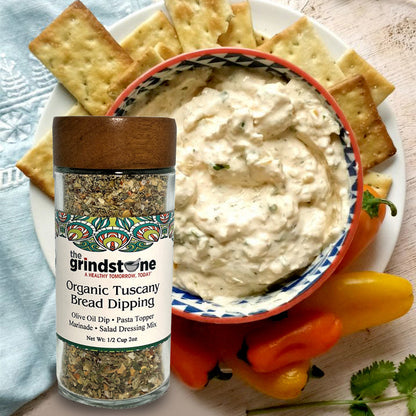 Organic Tuscany Bread Dipping Seasoning, Best with Extra Virgin Olive Oil, Pasta Topper, Pizza, Glass Jar with sifter, 2.3 oz