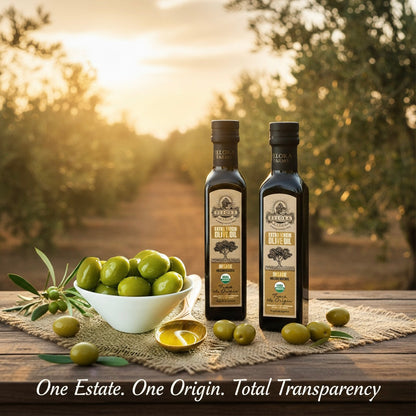 Ellora Farms, Olive Oil Extra Virgin Organic, Traceable Greek, High phenols Cold press, Kosher, 8.45 oz. Glass Bottle, Pack of 2