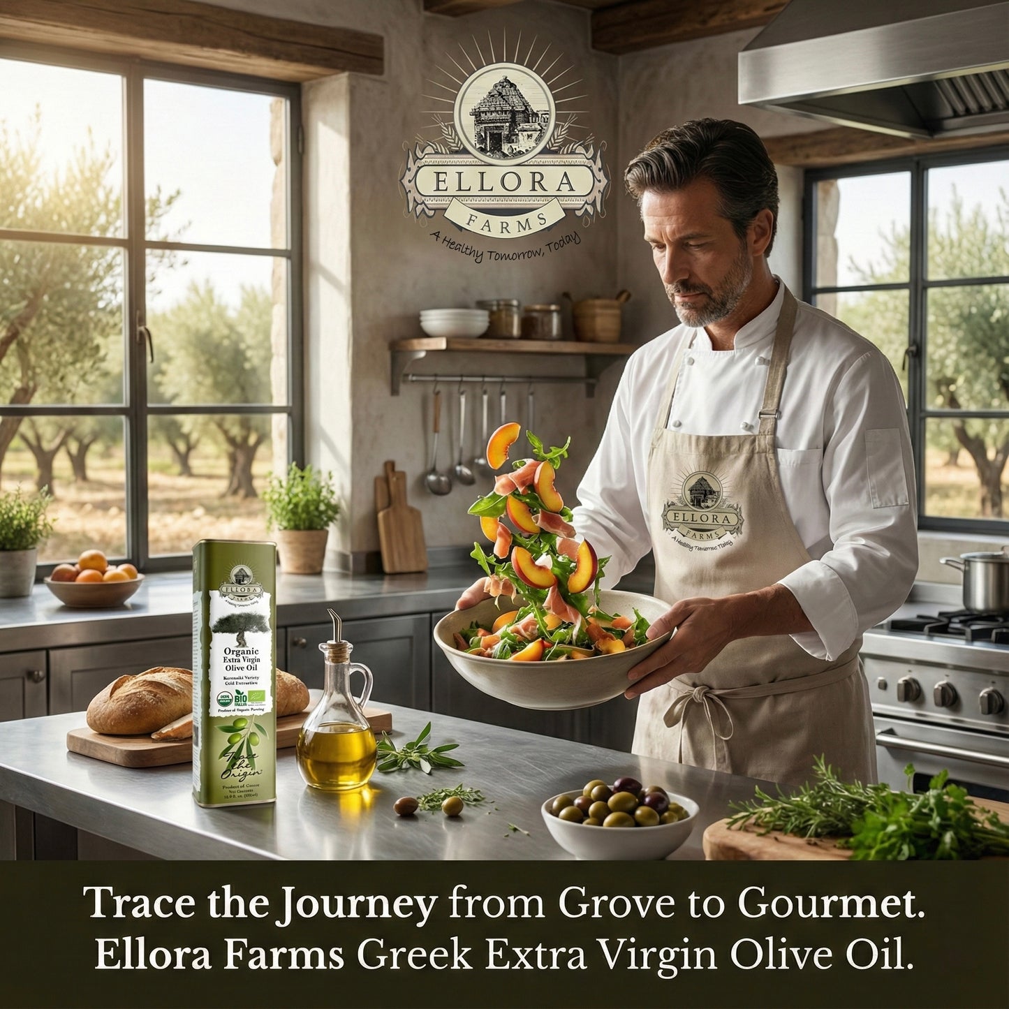 Ellora Farms, Certified Organic Greek Extra Virgin Olive Oil, Koroneiki Variety Olives, Single Origin & Traceable, 17 oz Tin