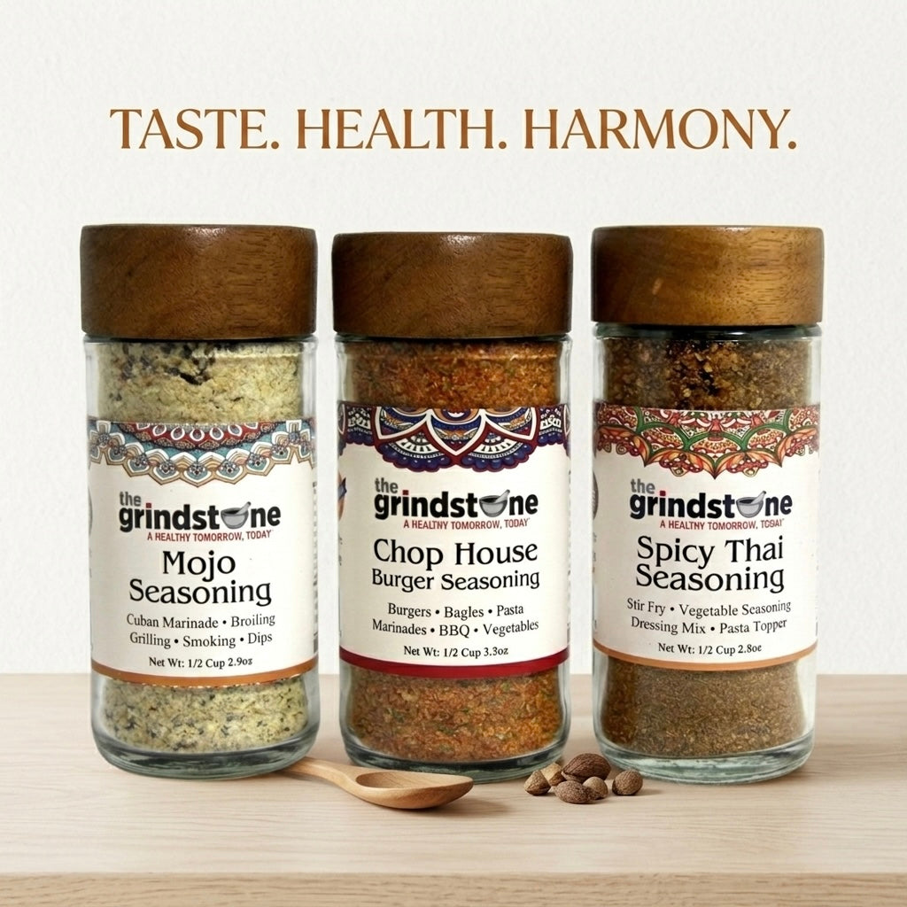 Combo Pack Salt Free, Mojo Seasoning, Chophouse Burger & Thai Seasoning, Burgers, Vegetables, Soups and Meats, Glass Bottle, Pack of 3