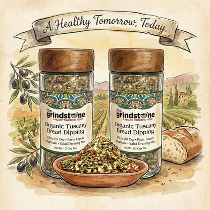 Organic Tuscany Bread Dipping Seasoning, Best with Extra Virgin Olive Oil, Pasta Topper, Pizza, Glass Jar with sifter, 2.3 oz