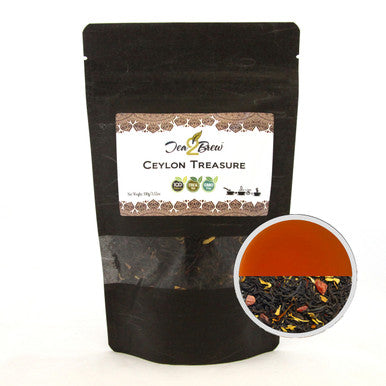 Ceylon Treasure Tea, Loose Leaf Ceylon Black Tea Natural Fruits and Exotic Flavors, Resealable Pouch, 3.5 oz.