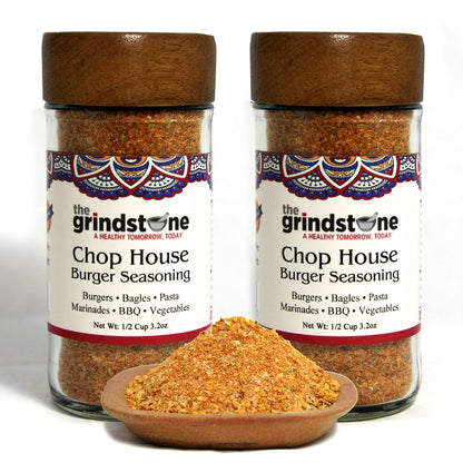 ChopHouse Burger Seasoning, Salt- Free, Spice mix for Burgers, BBQ, Veggies, Pasta, Grilling, 3 oz. Glass Jar with Sifter, Pack of 2
