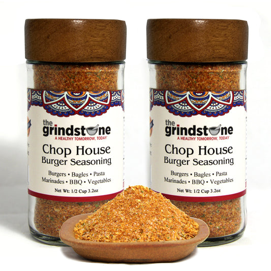 ChopHouse Burger Seasoning, Salt- Free, Spice mix for Burgers, BBQ, Veggies, Pasta, Grilling, 3 oz. Glass Jar with Sifter, Pack of 2