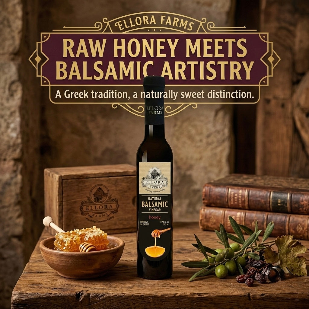 Ellora Farms, Greek Honey Infused Thick Balsamic Vinegar, Product of Crete, Greece, 8.5 oz