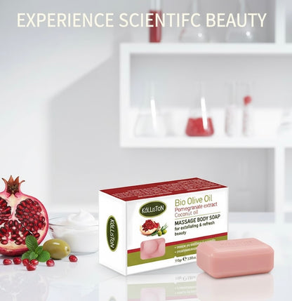 Pomegranate Extract with Organic Extra Virgin Olive Oil Soap, Massage Body & Exfoliating Soap Bar, Made in Greece, 110g Each