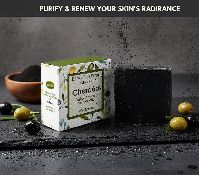 Charcoal & Olive Soap, Detox & Rejuvenate, Extra Fine Soap, Made with Real Olive Oil, 125g Each Bar