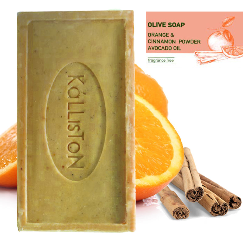 Orange & Cinnamon Powder, Olive Soaps with Natural Herbs, Fragrance Free, Made in Island of Crete, Greece, 7.05 oz
