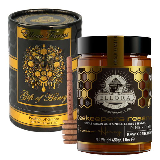 Ellora Farms, Single Estate PDO Greek Raw Honey, Beekeepers Reserve Gift of Honey in TUBE, Pine & Thyme, 450g