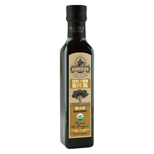 Ellora Farms, Olive Oil Extra Virgin Organic, Traceable Greek, High phenols Cold press, Kosher, 8.45 oz. Glass Bottle