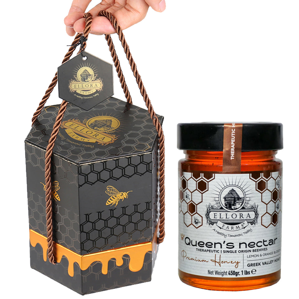 Ellora Farms, Organic Greek Raw Honey, Royal Reserve, Wild Thyme, Gift of Honey POT, Dipper Included, 450g