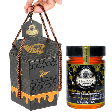 Ellora Farms, Single Estate PDO Greek Raw Honey, Beekeepers Reserve Gift of Honey POT, Pine & Thyme, 450g