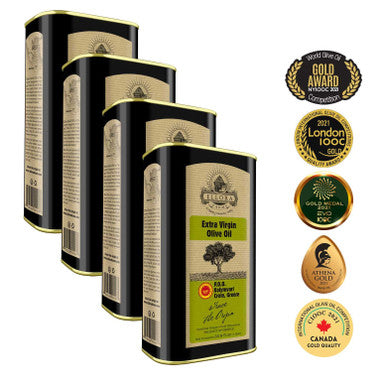 Ellora Farms, Award Winning Certified PDO Extra Virgin Olive Oil, Traceable and Single Estate, Harvested in Crete, Greece, 1 Ltr Tin, 33.8 FL oz, Pack of 4