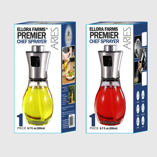 Ellora Farms, Aries Premium Chef Oil & Vinegar Glass Mister Sprayer, 200 ml Glass Bottle with Stainless Steel Funnel (2 Pack)