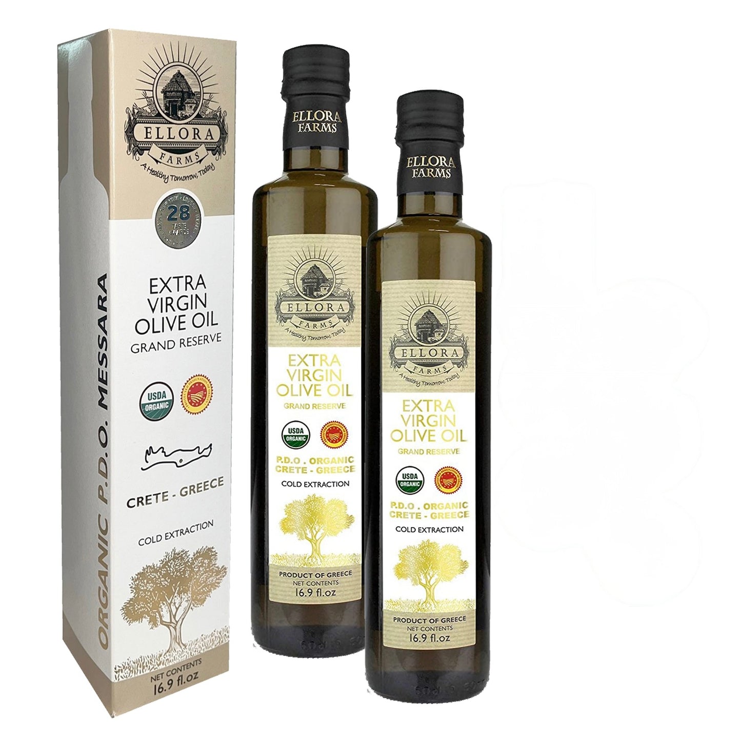 Ellora Farms, Certified Organic & Single Estate PDO Greek Extra Virgin Olive Oil, Gold Medal Winner, 17 OZ Bottle, Pack of 2