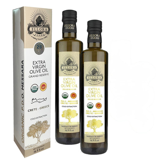Ellora Farms, Certified Organic & Single Estate PDO Greek Extra Virgin Olive Oil, Gold Medal Winner, 17 OZ Bottle, Pack of 2