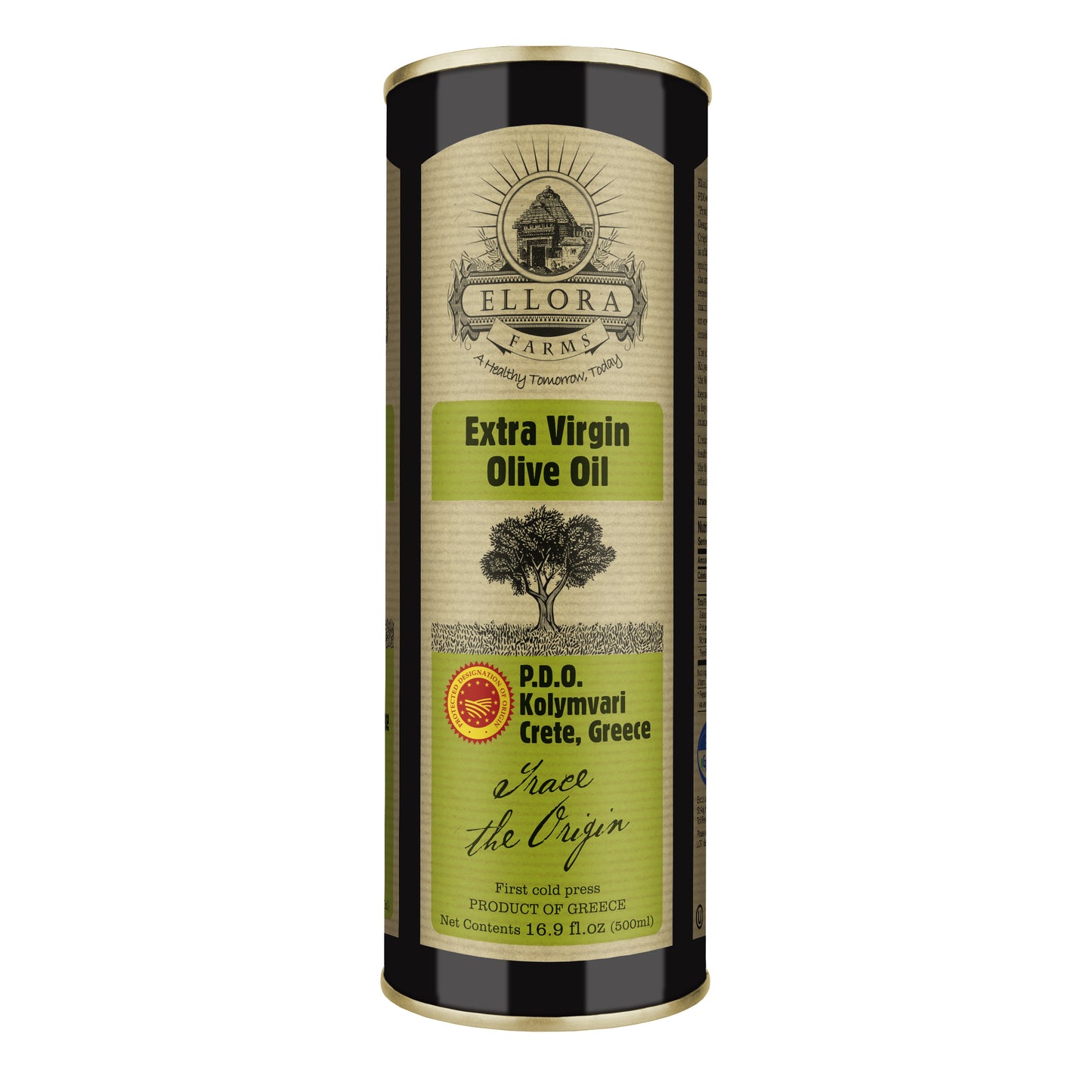 Ellora Farms, Certified PDO Extra Virgin Olive Oil, Traceable and Single Estate EVOO, Harvested in Crete, Greece, 17 oz Tin