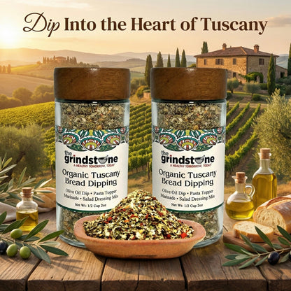 Organic Tuscany Bread Dipping Seasoning, Best with Extra Virgin Olive Oil, Pasta Topper, Pizza, Glass Jar with sifter, 2.3 oz
