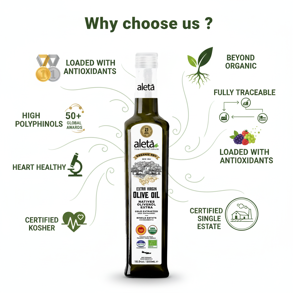 Aleta Organic & Single Estate PDO Extra Virgin Greek Olive Oil, Traceable EVOO, Kosher, Great Taste Award, 17 oz. (500ml) Bottle