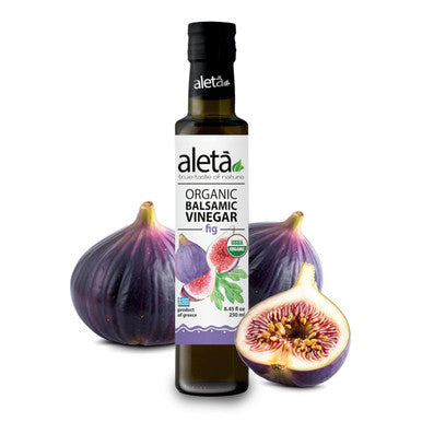 Aleta Organic, Infused Fig Balsamic Vinegar, Taste of Gentle Earthiness & Honeyed Sweetness, No Preservatives, Glass Bottle, 8.45 oz.