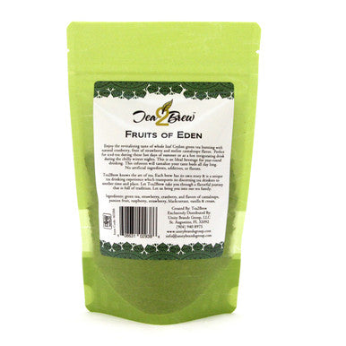 Fruits of Eden Tea, Loose Leaf Green Tea with Berry Fruits, Vanilla, and Cream, Designer Resealable Pouch, 3.52 oz.