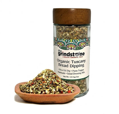 Organic Tuscany Bread Dipping Seasoning, Best with Extra Virgin Olive Oil, Pasta Topper, Pizza, Glass Jar with sifter, 2.3 oz