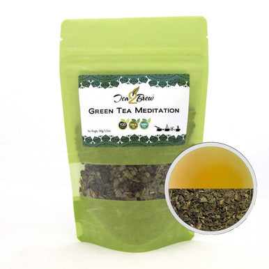 Green Tea Meditation, Loose Leaf Ceylon Green Tea with with Peppermint Leaves, Designer Resealable Pouch, 3.52 oz.