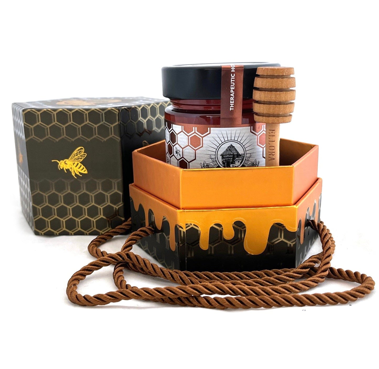 Ellora Farms, Greek Raw Honey, Queens Nectar, Lemon & Orange Blossom, Gift of Honey POT, Dipper Included, 450g