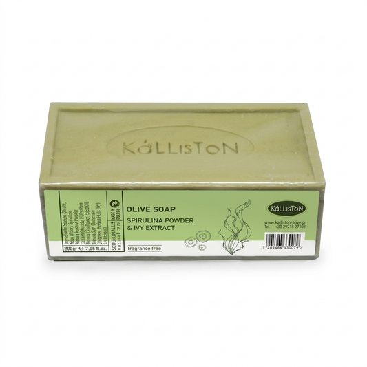 Spirulina Powder & Ivy Extract, Olive Soaps with Natural Herbs, Fragrance Free, Made in Island of Crete, Greece, 7.05 oz.