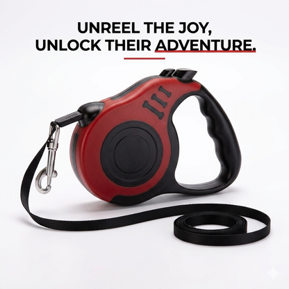 Pawspire Signature Retractable Leash, Smooth One-Touch Locking, Ergonomic Grip, 3M (10 feet) Heavy-Duty Nylon Strip, (Red)