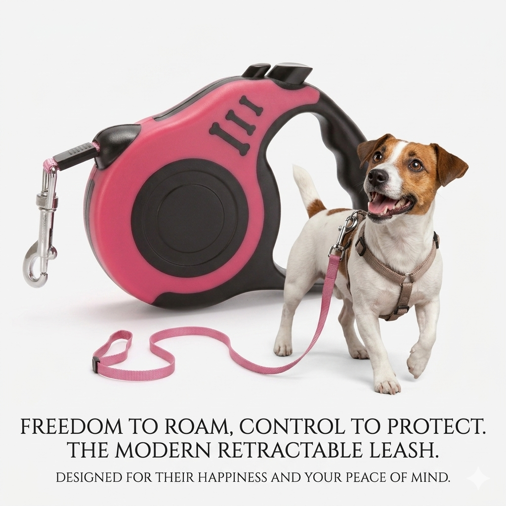 Pawspire Signature Retractable Leash, Smooth One-Touch Locking, Ergonomic Grip, 3M (10 feet) Heavy-Duty Nylon Strip, (Pink)