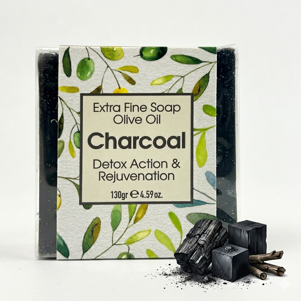 Charcoal & Olive Soap, Detox & Rejuvenate, Extra Fine Soap, Made with Real Olive Oil, 125g Each Bar
